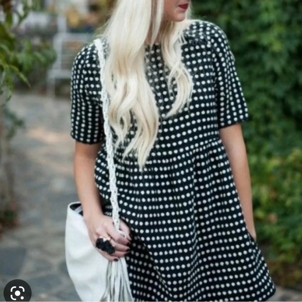 Ace & Jig black spring polka dot linen blend babydoll dress mini XS